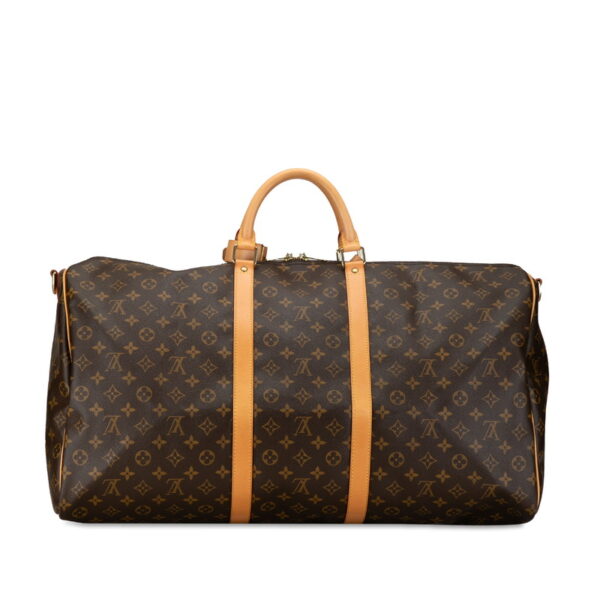 i2sp8keht2ibyec9 3 Louis Vuitton Monogram Keepall Bandouliere 60 2WAY Bag Brown