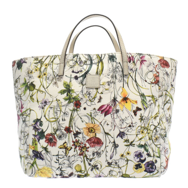 ik 00 0439704 00 Gucci Line Floral Handbag Canvas Leather White Multicolor