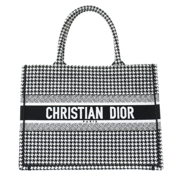 ik 00 0450411 00 Christian Dior Book Tote Medium Houndstooth Embroidered Black