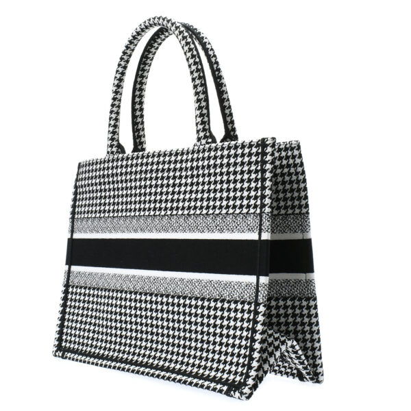 ik 00 0450411 01 Christian Dior Book Tote Medium Houndstooth Embroidered Black