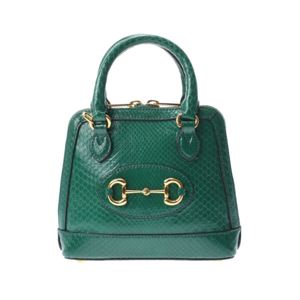 ik 00 0460239 1 Gucci Horsebit 1955 Mini Top Handle Bag Python Green