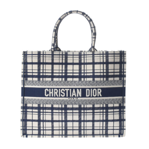 ik 00 0492797 1 Dior Book Tote Embroidered Canvas White Navy Blue