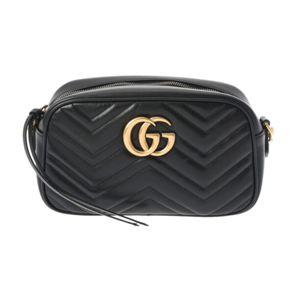 ik 00 0620612 2 Gucci GG Marmont Quilted Small Shoulder Bag Leather Black