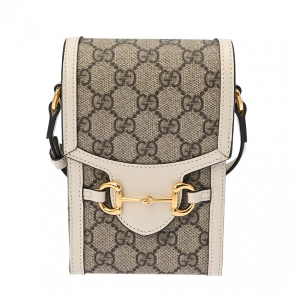 ik 00 0626499 2 Gucci Mini Bag Horsebit 1955 GG Supreme Canvas Beige Ebony White