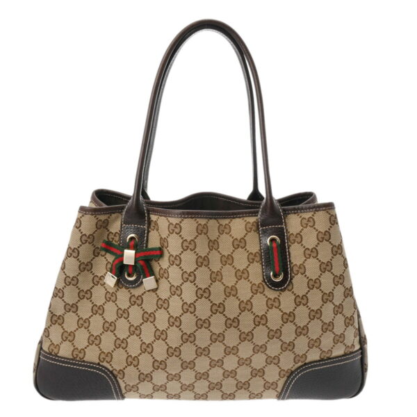 ik 00 0626511 2 Gucci Princy Line Handbag GG Canvas Beige Brown