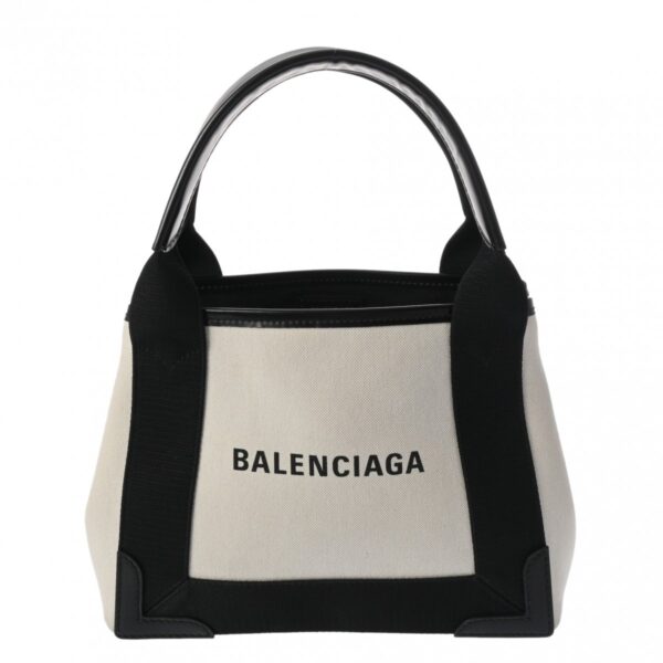 ik 00 0627081 2 Balenciaga Blue Cabas XS Handbag Canvas Leather Black White