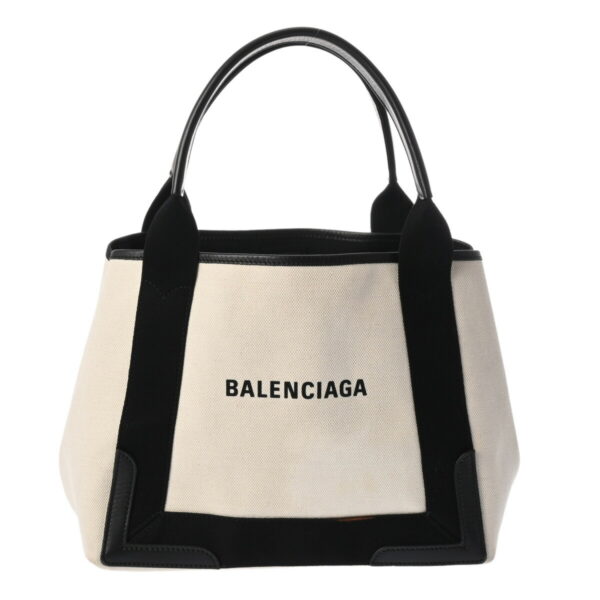 ik 00 0627613 2 Balenciaga Blue Cabas S Handbag Canvas Leather White Black