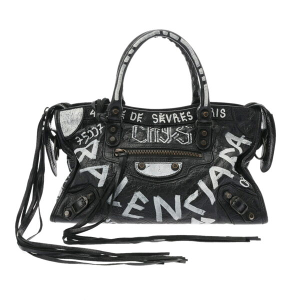 ik 00 0629601 2 Balenciaga Classic City Graffiti Handbag Leather Black