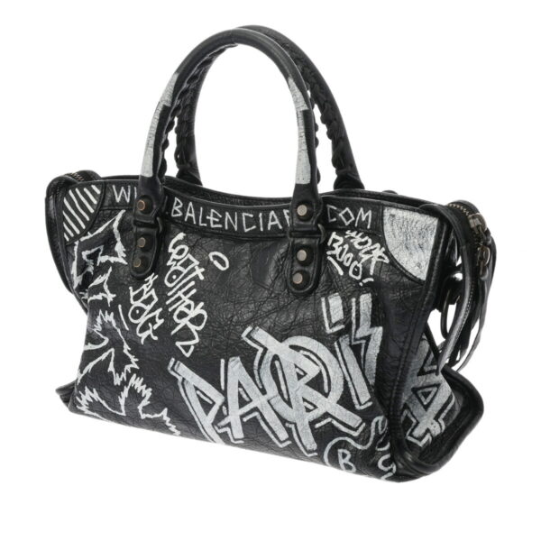 ik 00 0629601 3 Balenciaga Classic City Graffiti Handbag Leather Black