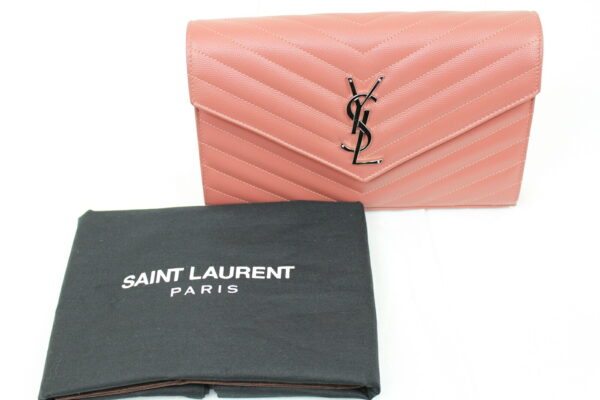 imgrc0071683364 YSL Saint Laurent Monogram Chain Wallet Calfskin Pink Beige