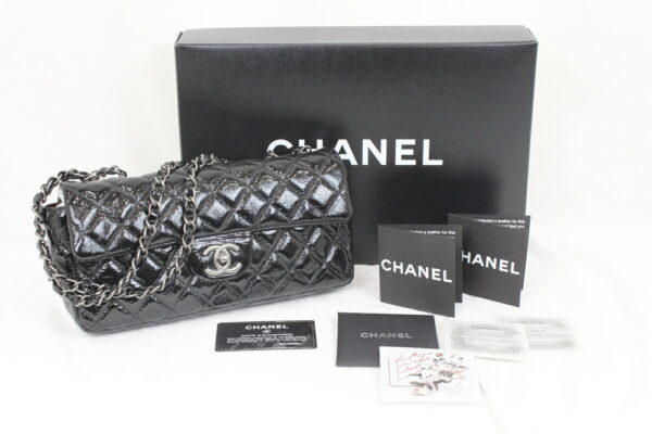 imgrc0072456479 Chanel Enamel Leather Chain Shoulder Handbag Black