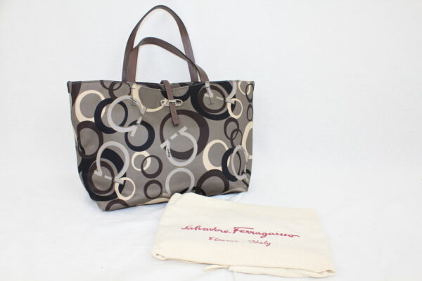 imgrc0072488194 Ferragamo Gancini Tote Bag Gray Brown