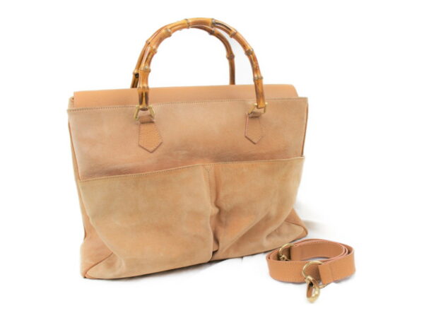 imgrc0073057976 Gucci Bamboo 2WAY Bag Leather Suede Beige