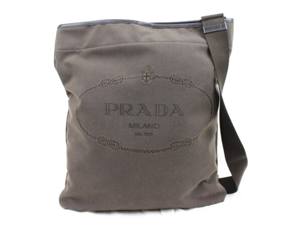 imgrc0073091693 Prada Jacquard Shoulder Bag Canvas Leather Gray