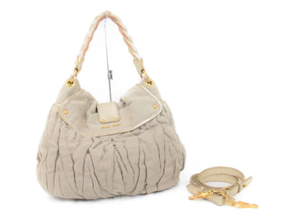 imgrc0073092030 Miu Miu Matelasse 2WAY Handbag Shoulder Bag Leather Beige Champagne