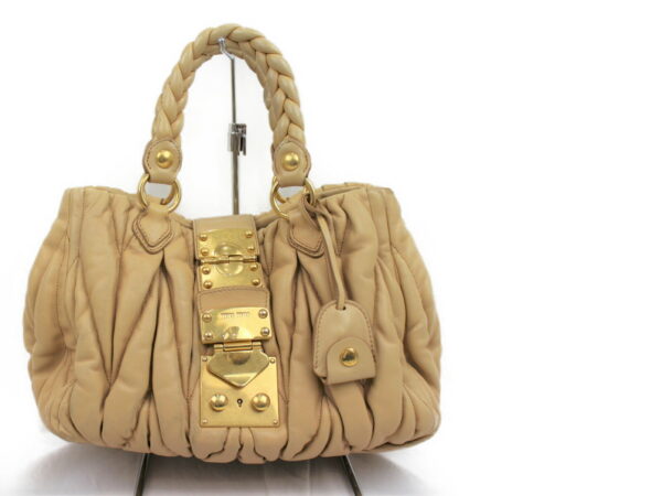 imgrc0073098424 Miu Miu 2WAY Handbag Shoulder Bag Leather Camel Yellow