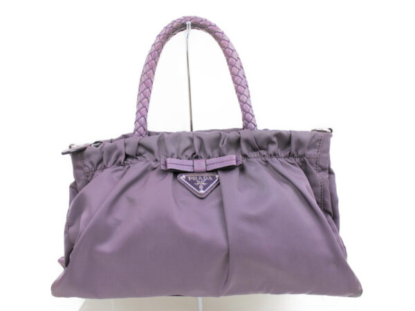 imgrc0073107998 Prada Tessuto Bow Handbag Nylon 2WAY Bag Purple