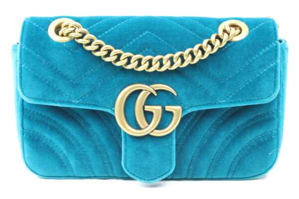 imgrc0073306284 Gucci GG Marmont Velvet Chain Bag Petrol Blue