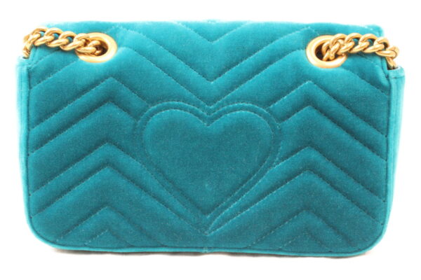 imgrc0073306287 Gucci GG Marmont Velvet Chain Bag Petrol Blue