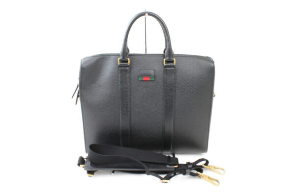 imgrc0073558435 Gucci Leather Briefcase with Web Black