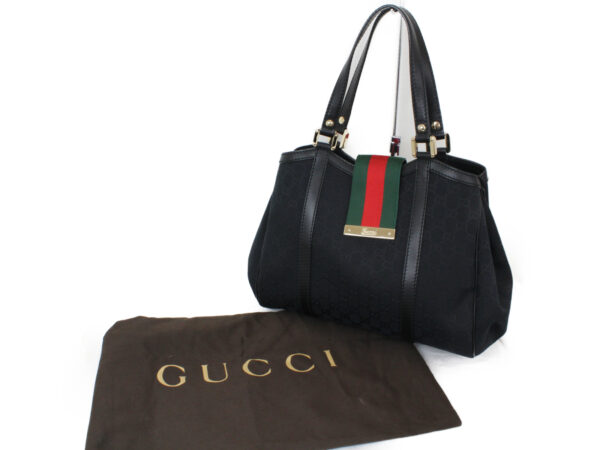 imgrc0075332796 Gucci Sherry Line Bag Canvas Leather Black