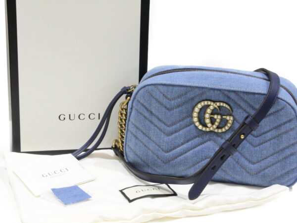 imgrc0075415553 Gucci GG Marmont Denim Shoulder Bag Navy