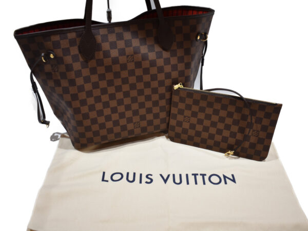 imgrc0075423278 Louis Vuitton Neverfull MM Damier Ebene Tote Bag Beige Red