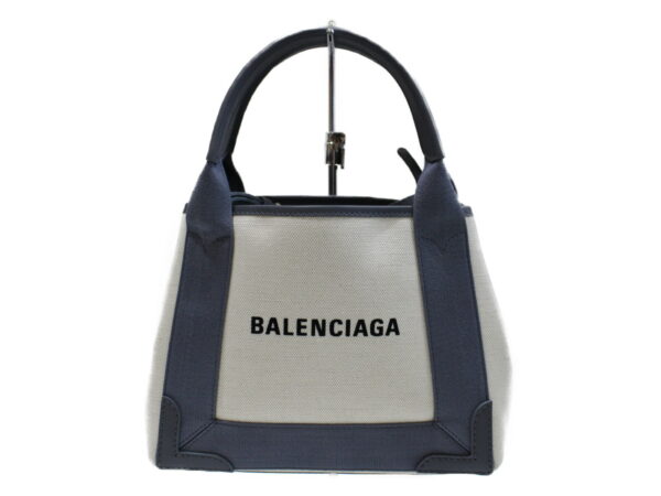 imgrc0075635659 Balenciaga Blue Cabas XS Canvas Leather Shoulder Bag Black