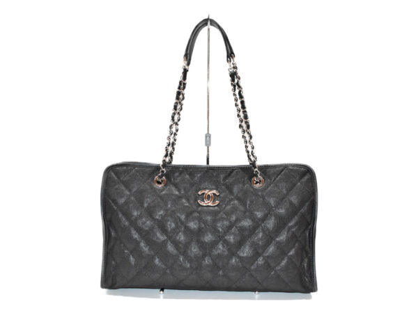 imgrc0076142492 Chanel Caviar Skin Chain Tote Bag Black