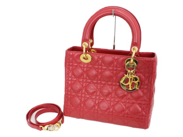 imgrc0076196479 Christian Dior Lady Dior Handbag Shoulder Bag Red