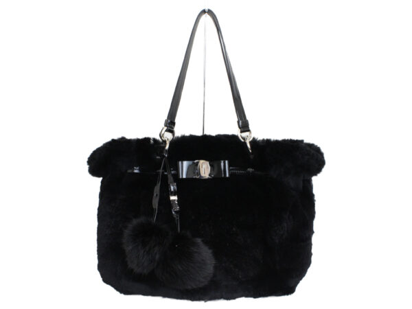 imgrc0076226008 Salvatore Ferragamo Rabbit Fur Handbag Leather Black