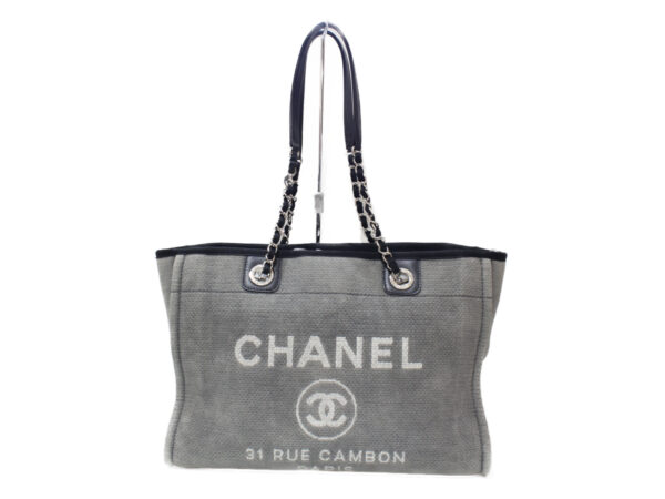 imgrc0076873619 Chanel Deauville Canvas Chain Tote Bag Gray