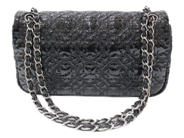 imgrc0076873653 Chanel Flower CC Stitch Patent Leather Chain Shoulder Bag Black