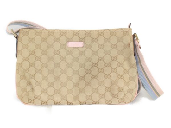 imgrc0076942505 Gucci GG Canvas Shoulder Bag Beige Pink Blue