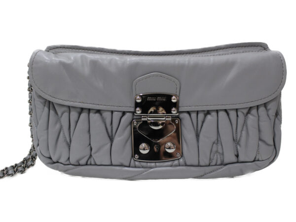 imgrc0077115537 Miu Miu Clutch Bag Nappa Leather Matelasse Gray