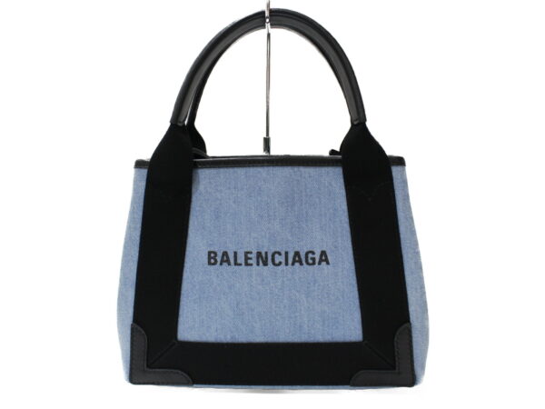 imgrc0077142478 Balenciaga Denim Leather Shoulder Bag Blue Black