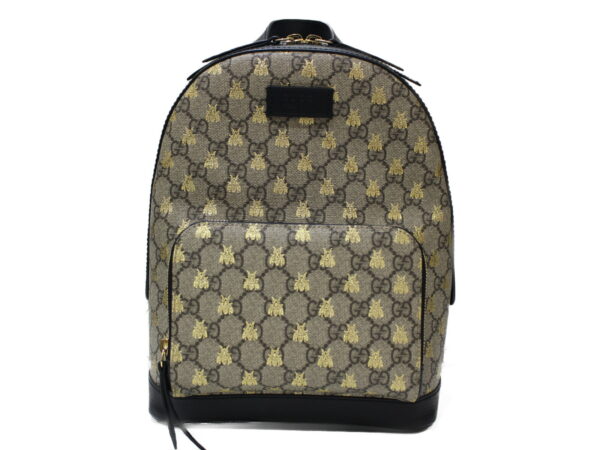 imgrc0077578849 Gucci GG Supreme Bee Rucksack Backpack Canvas Leather Beige