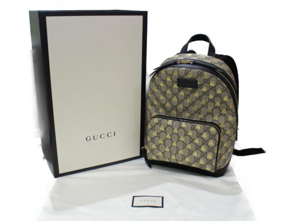 imgrc0077578858 Gucci GG Supreme Bee Rucksack Backpack Canvas Leather Beige