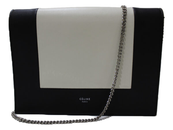 imgrc0078486272 Celine Frame Leather Chain Wallet Shoulder Bag Black White