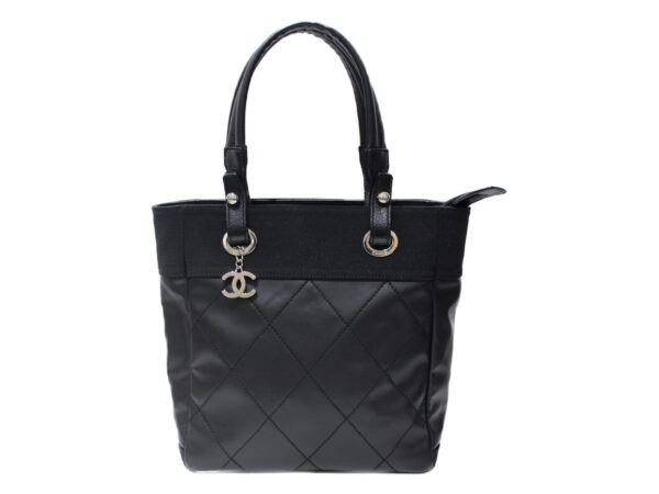 imgrc0078657000 Chanel Paris Biarritz PM Leather Nylon Tote Bag Black