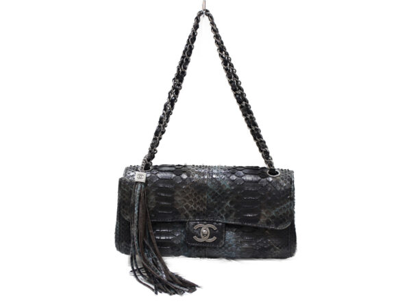 imgrc0078768371 Chanel Python Chain Shoulder Bag Black Blue