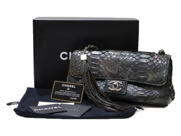 imgrc0078768377 Chanel Python Chain Shoulder Bag Black Blue