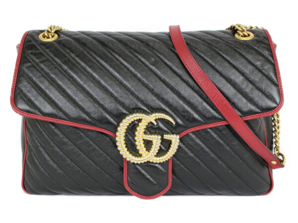 imgrc0079635334 Gucci GG Marmont Leather Chain Shoulder Bag Black Red