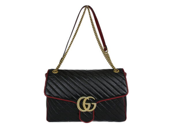 imgrc0079635348 Gucci GG Marmont Leather Chain Shoulder Bag Black Red