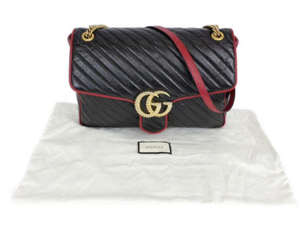 imgrc0079635349 Gucci GG Marmont Leather Chain Shoulder Bag Black Red