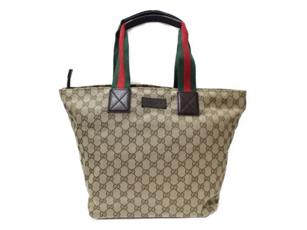 imgrc0079693243 Gucci Canvas Leather Tote Bag Beige Brown