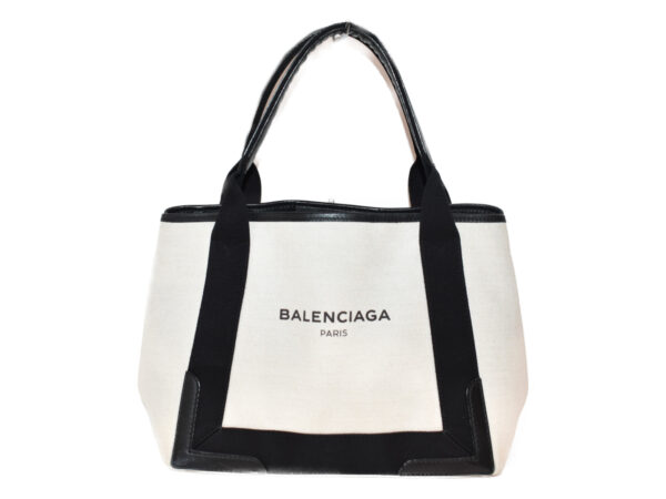 imgrc0080376985 Balenciaga Medium Cabas Canvas Leather Handbag White Black