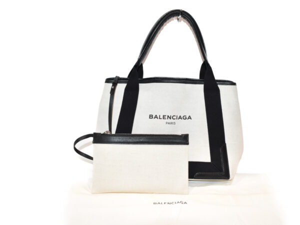 imgrc0080376995 Balenciaga Medium Cabas Canvas Leather Handbag White Black