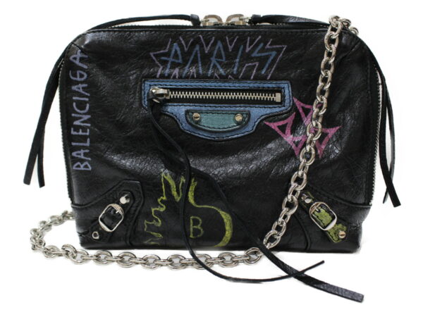 imgrc0081696280 Balenciaga Graffiti Leather Chain Bag Black