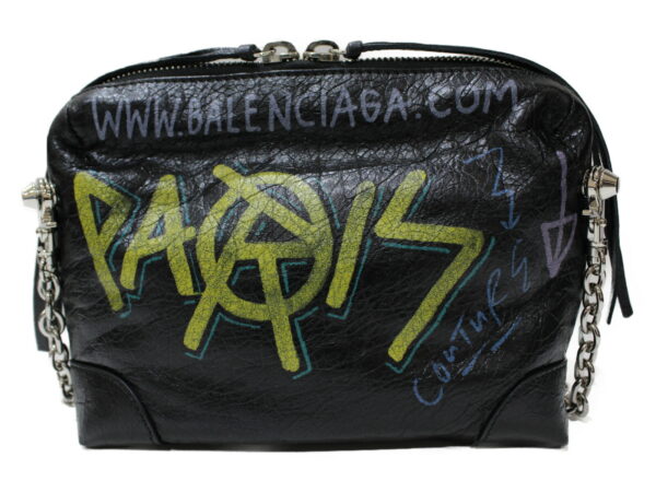 imgrc0081696283 Balenciaga Graffiti Leather Chain Bag Black